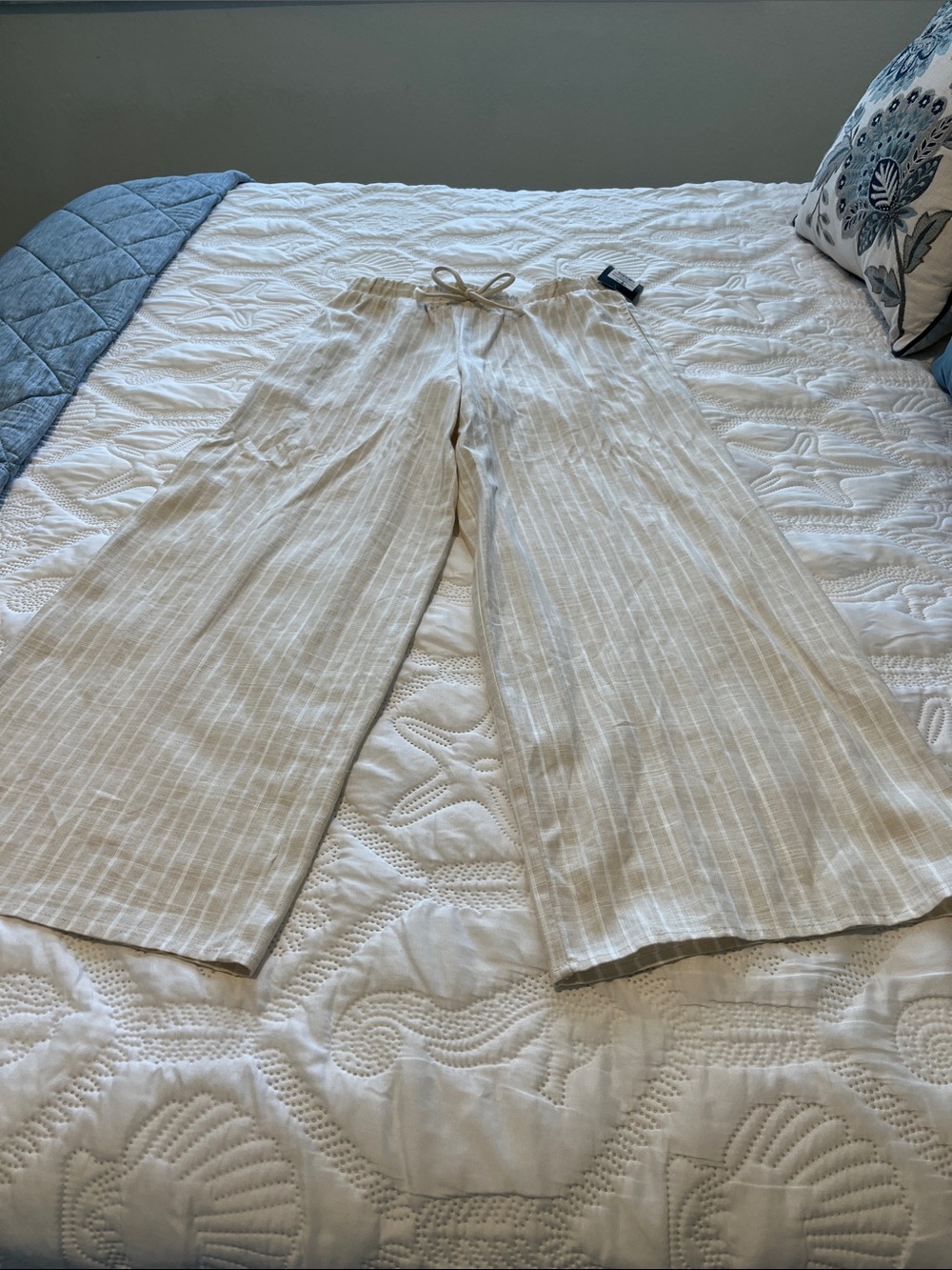 art class Beige and White Pinstripe Wide-Leg Pants